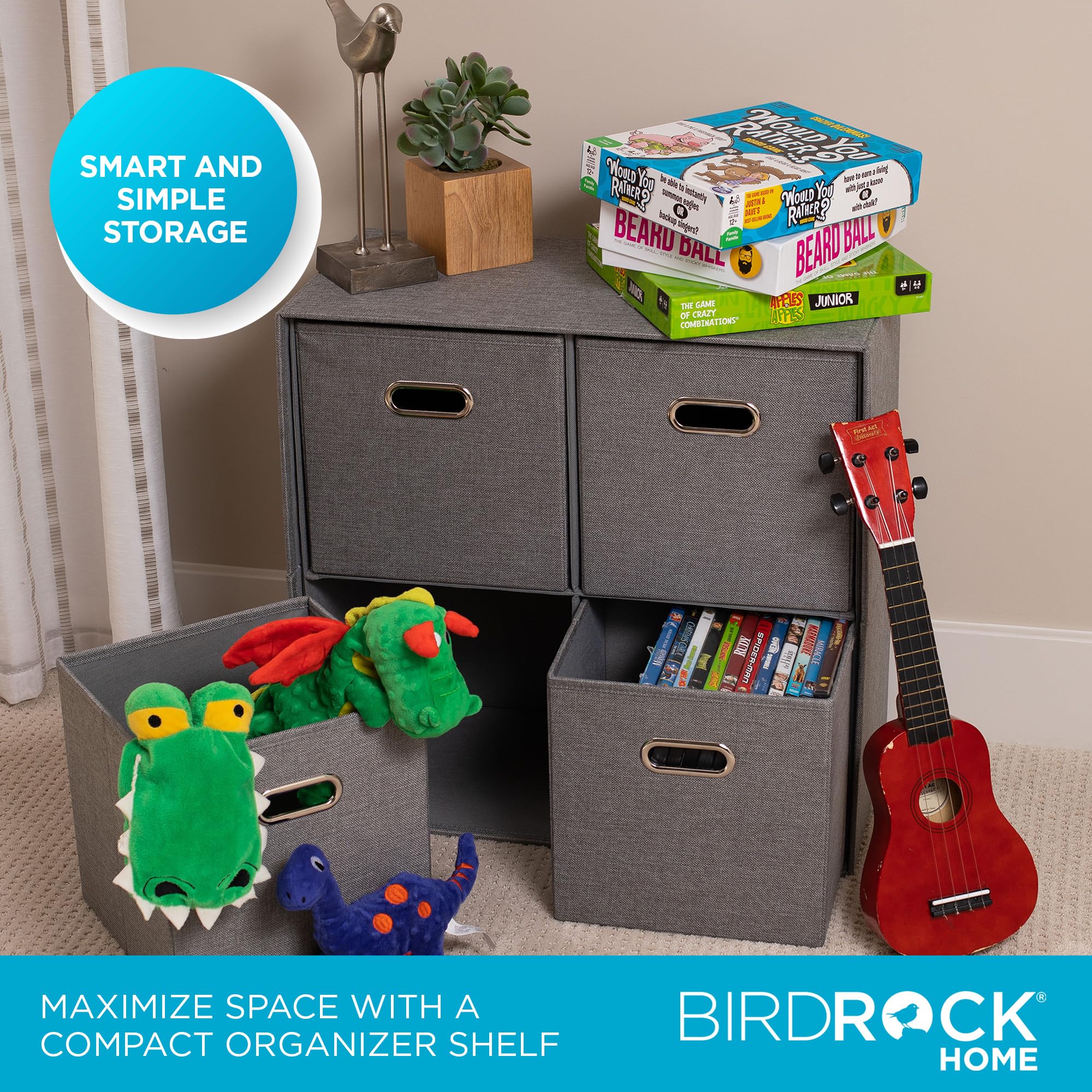 Mxfurhawa リネンキューブオーガナイザーシェルフ 4つの収納箱付き